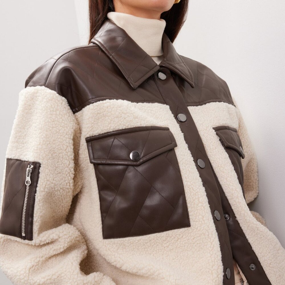 Quilted Leather Sherpa Jacket - Picture 4 of 5